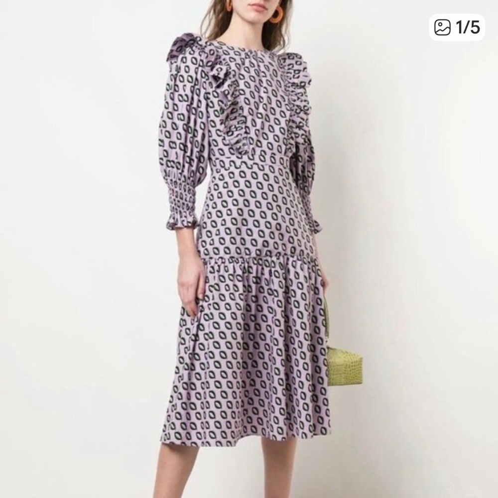 Cynthia Rowley Lilac Printed Ruffle-Front Midi Dress